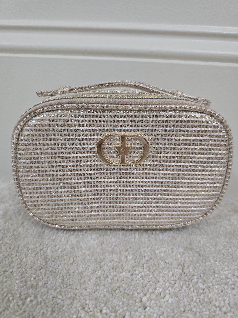 Gold Rhinestone Women’s Cosmetic Bag with Gold Accent